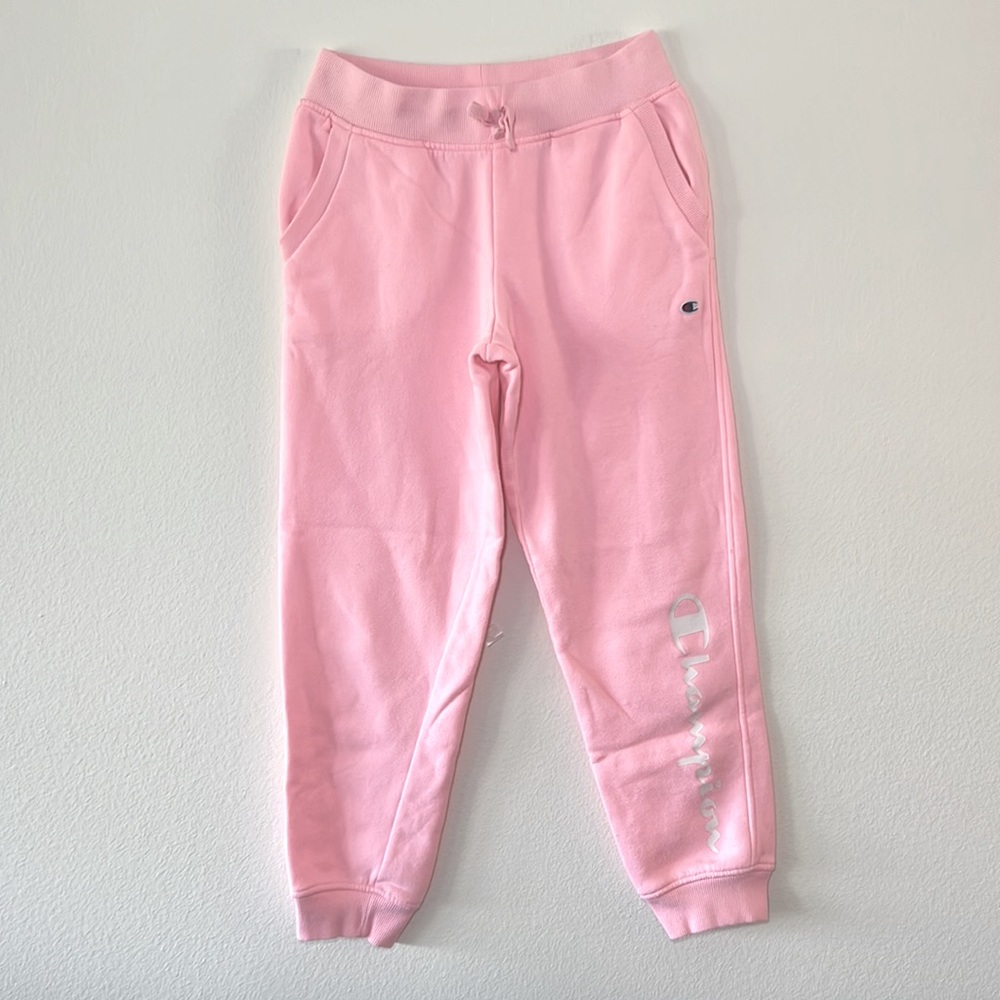 Kids pink lined Champion athletic sweatpants size large